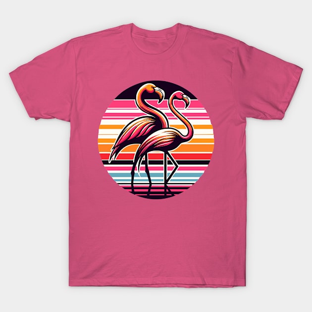 Two flamingos with sunset T-Shirt by Art_Boys